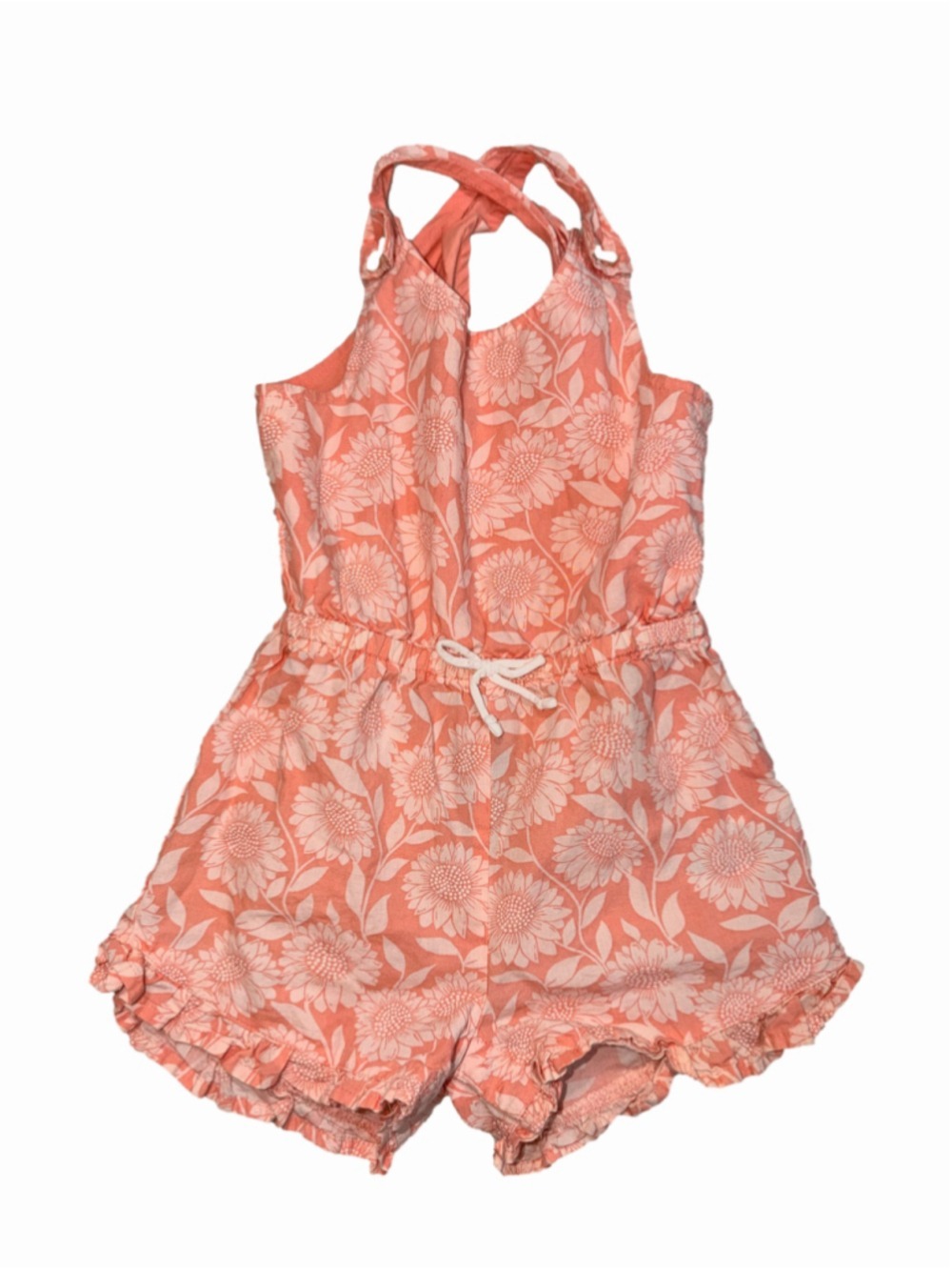 Girls Tahari Floral Romper Size 2T Coral and White